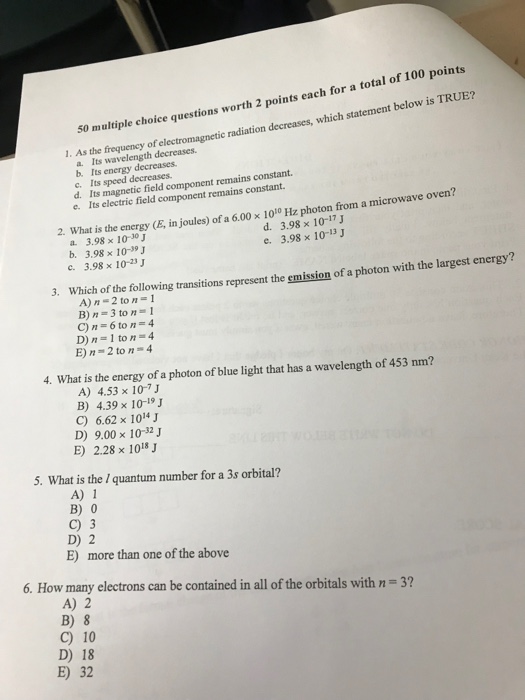 Solved 50 multiple choice questions worth 2 points each for | Chegg.com