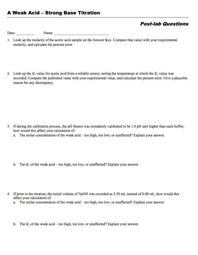A Weak Acid Strong Base Titration Postlab
