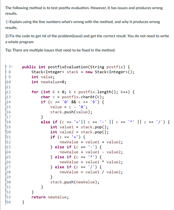 Solved The following method is to test postfix evaluation. | Chegg.com