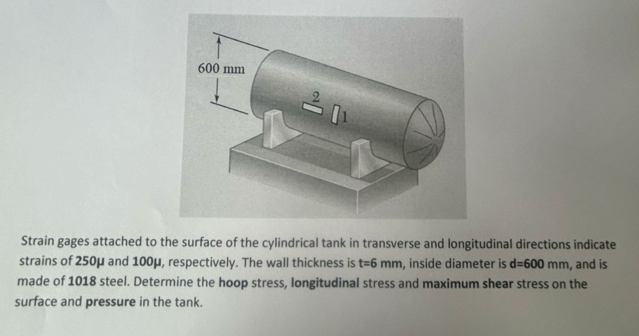 Solved Strain gages attached to the surface of the | Chegg.com