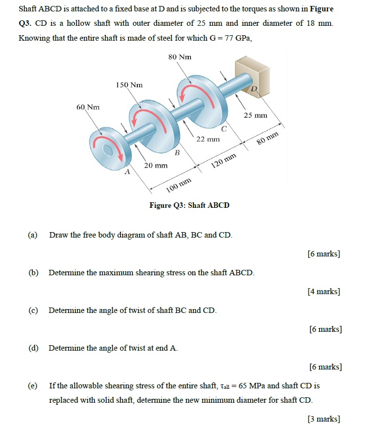 Solved Shaft ABCD is attached to a fixed base at D and is | Chegg.com