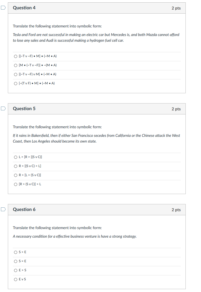 Solved Question 1 2 Pts Translate The Following Statement | Chegg.com