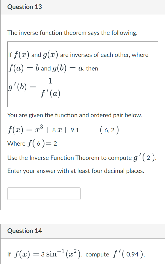 Solved The inverse function theorem says the following. If | Chegg.com