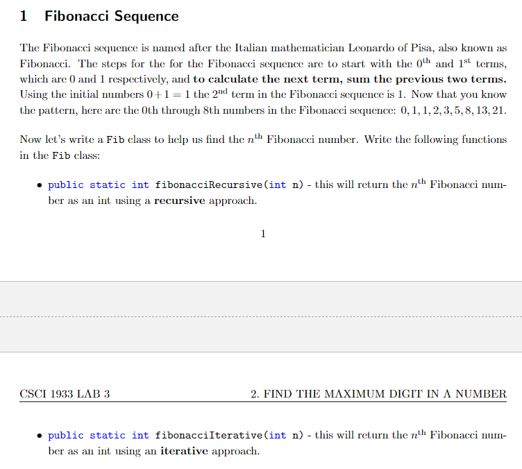 Solved 1 Fibonacci Sequence The Fibonacci sequence is named | Chegg.com
