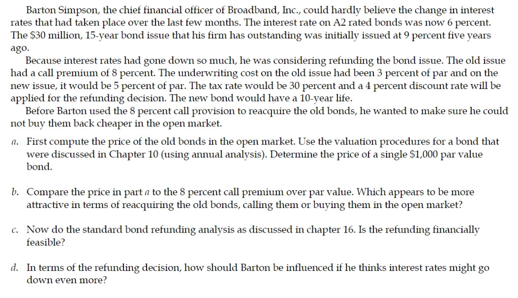 Solved Barton Simpson, the chief financial officer of | Chegg.com