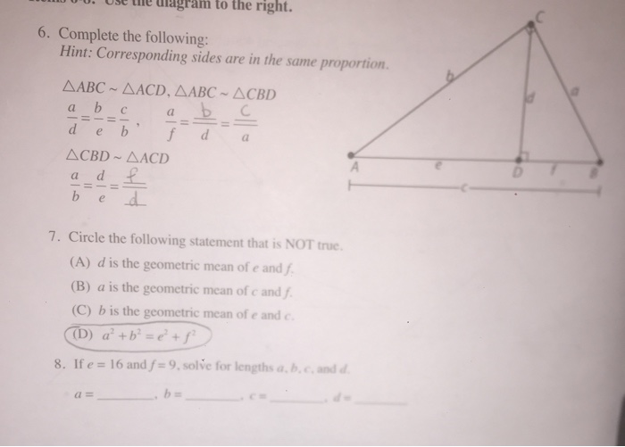 Solved Complete the following: delta ABC ~ delta ACD, delta | Chegg.com