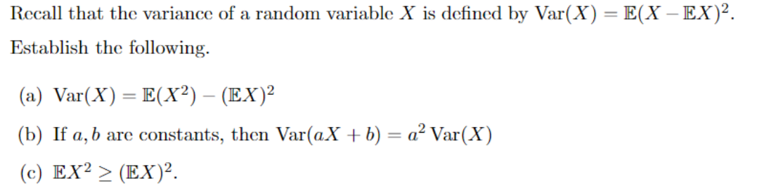 Solved Recall that the variance of a random variable X is | Chegg.com