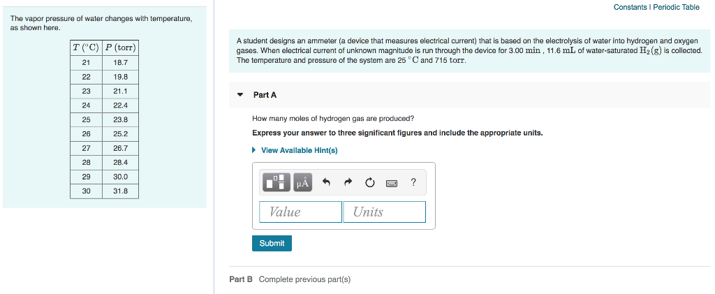 Solved Constants Periodic Table The vapor pressure of water | Chegg.com