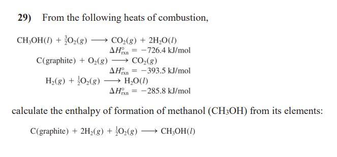 Solved 29) From the following heats of combustion, | Chegg.com