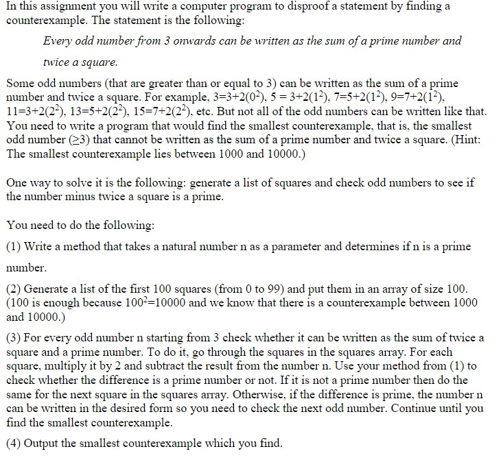 Solved In this assignment you will write a computer program | Chegg.com