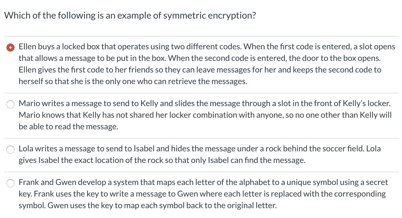 Solved Which of the following is an example of symmetric | Chegg.com