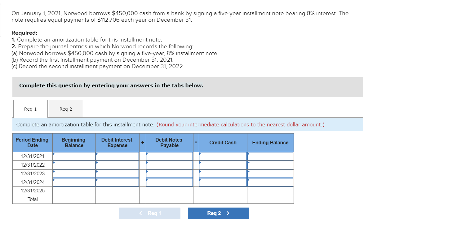 Solved Required: 1. Complete an amortization table for | Chegg.com