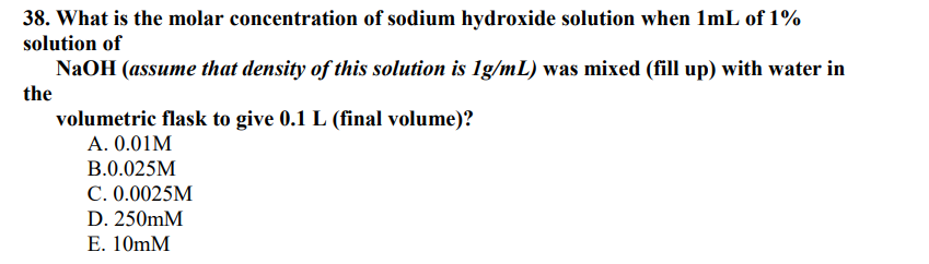 Solved 38. What is the molar concentration of sodium | Chegg.com