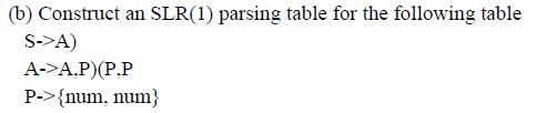 Solved (6) Construct an SLR(1) parsing table for the | Chegg.com