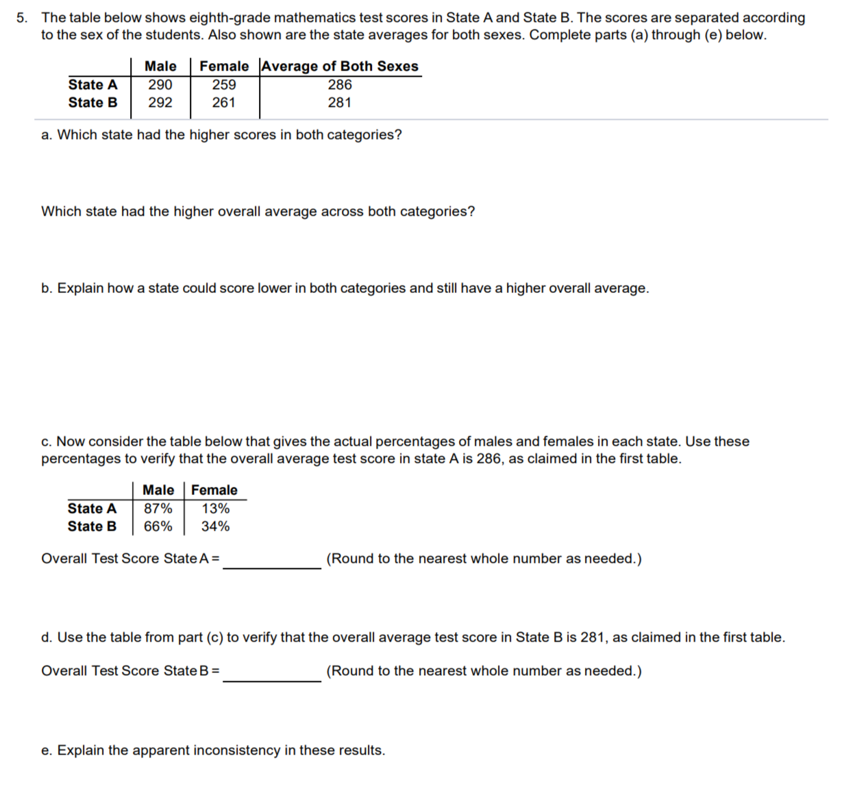 Solved The table below shows eighth-grade mathematics test | Chegg.com