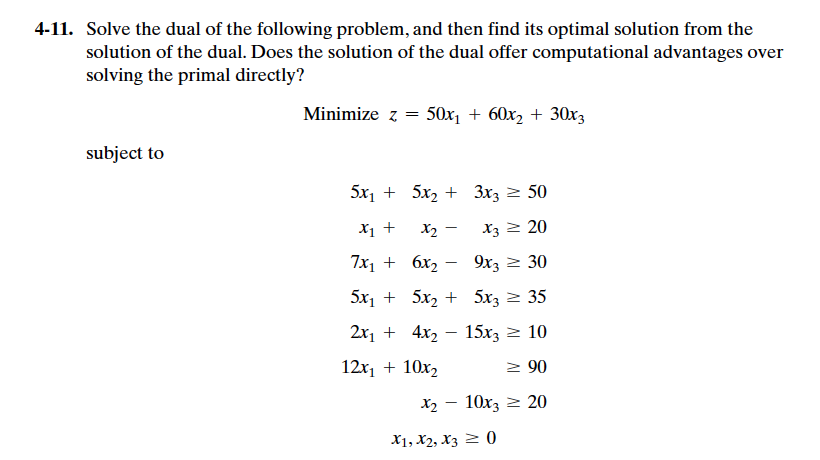 Solved 4-11. Solve the dual of the following problem, and | Chegg.com