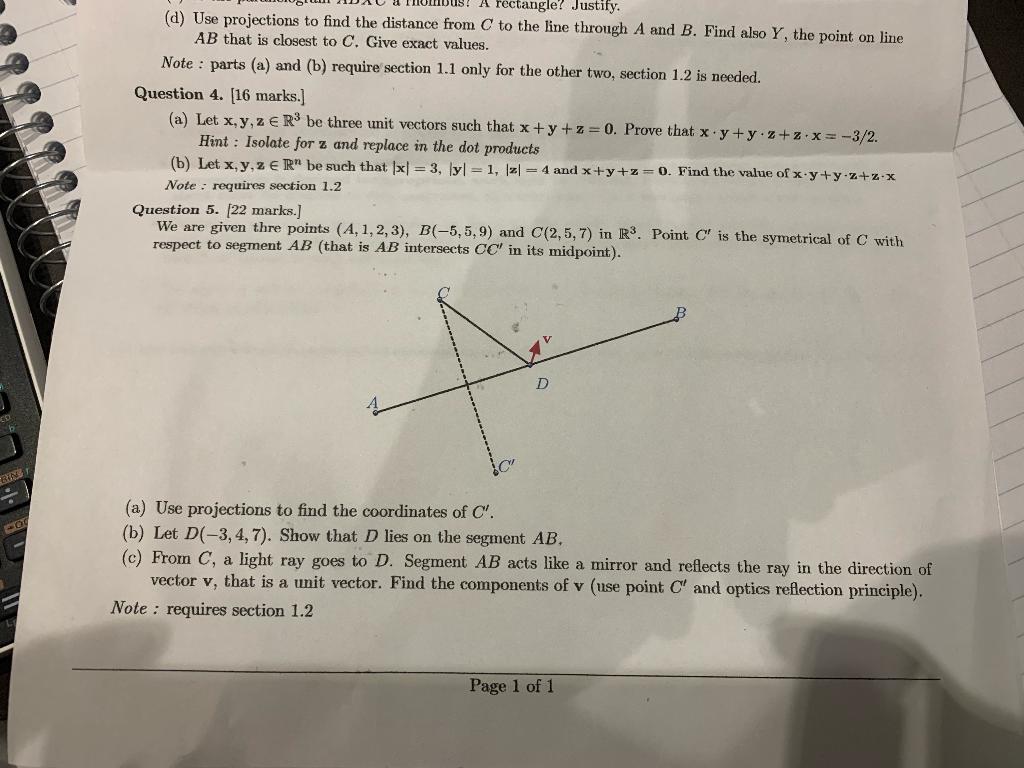 Solved We Are Given 3 Points. A(1,2,3), B(-5,5,9) And | Chegg.com