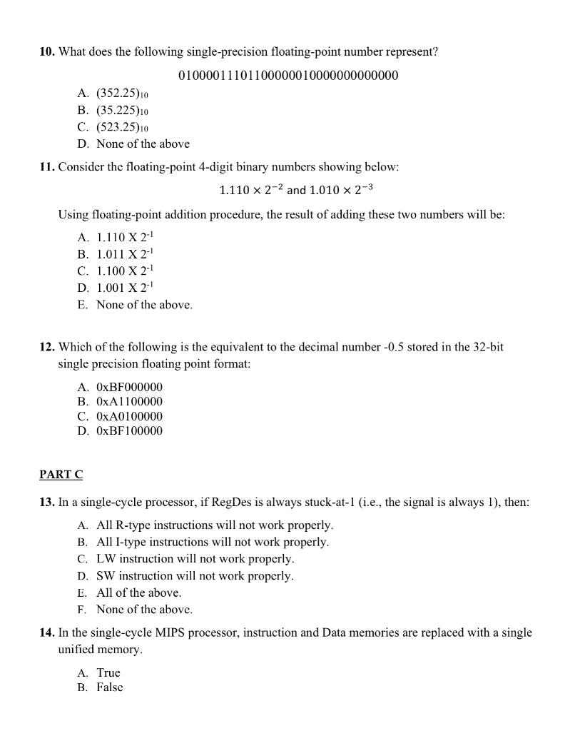 Solved 10. What does the following single-precision | Chegg.com