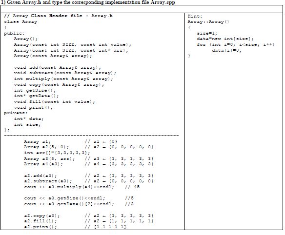 Solved 1) Given Array.h and type the corresponding | Chegg.com