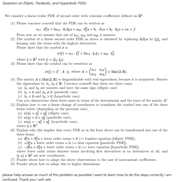 Solved Question on Elliptic, Parabolic, and Hyperbolic PDES | Chegg.com