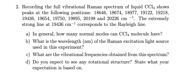 Solved 2. Recording the full vibrational Raman spectrum of | Chegg.com