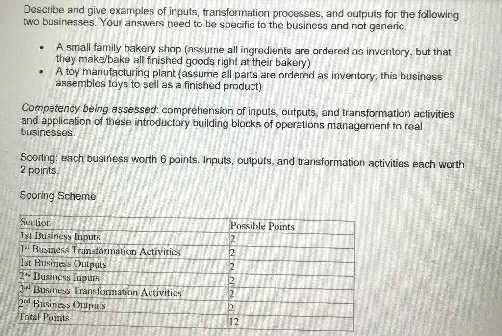 Solved Describe and give examples of inputs, transformation | Chegg.com