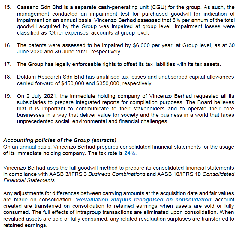 Solved 1 2 3 VINCENZO BERHAD Acquisition Analysis Identify | Chegg.com