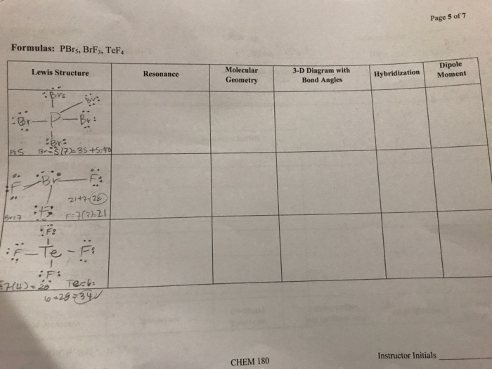 Solved Page 5 of 7 Formulas PBrs, BrF3, TeFs Molecular