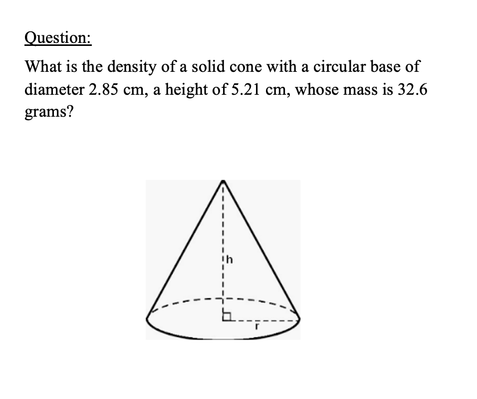 Solved Question: What is the density of a solid cone with a | Chegg.com