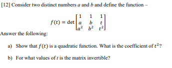 Solved 12] Consider Two Distinct Numbers A And B And Define | Chegg.com