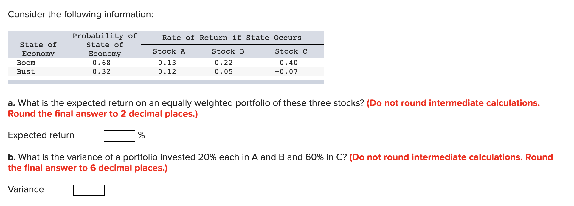 Solved Consider the following information: Rate of Return if | Chegg.com