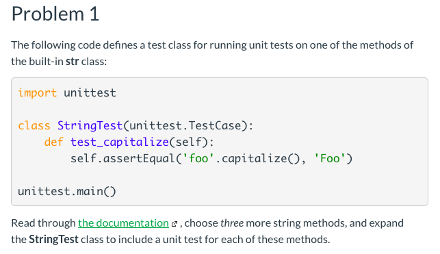 Solved Problem 1 The following code defines a test class for | Chegg.com