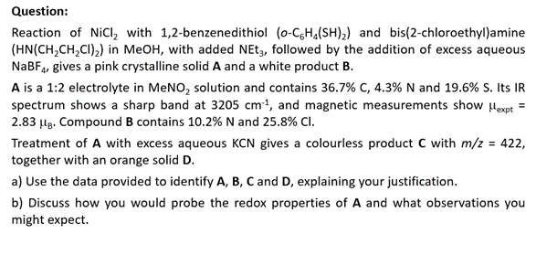 Solved Reaction Of Nicl2 With 1,2-benzenedithiol 