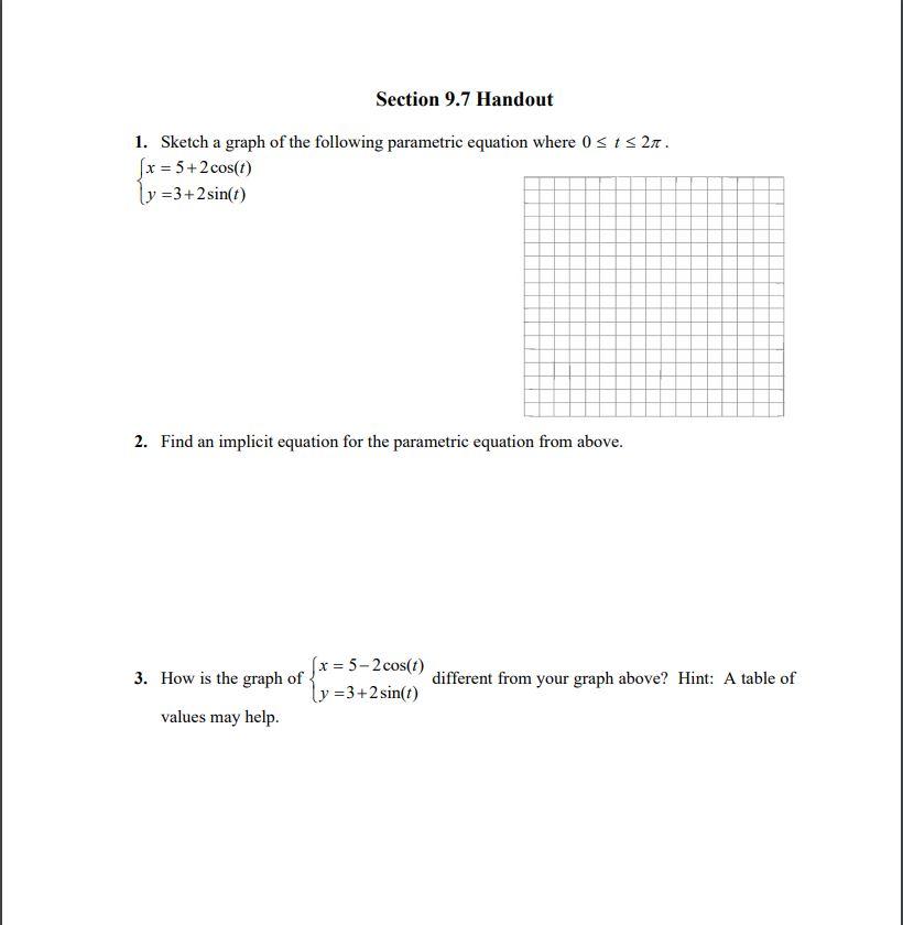 Solved Section 9.7 Handout 1. Sketch a graph of the | Chegg.com