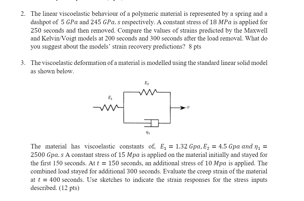 Solved 2. The linear viscoelastic behaviour of a polymeric | Chegg.com