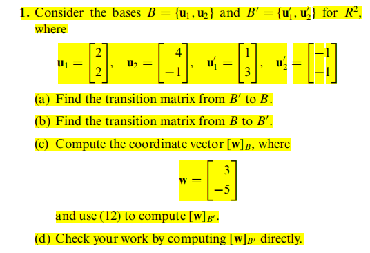 Solved 1. Consider The Bases B={u1,u2} And B′={u1′,u2′} For | Chegg.com