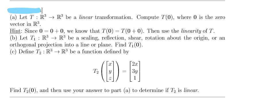 Solved (a) Let T: R3 → R3 be a linear transformation. | Chegg.com