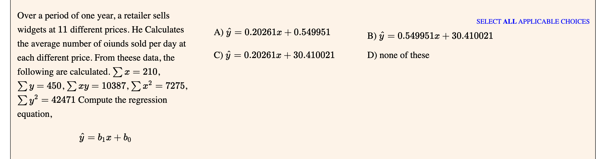 Solved Select All Applicable Choices A ŷ 0 261x 0 Chegg Com