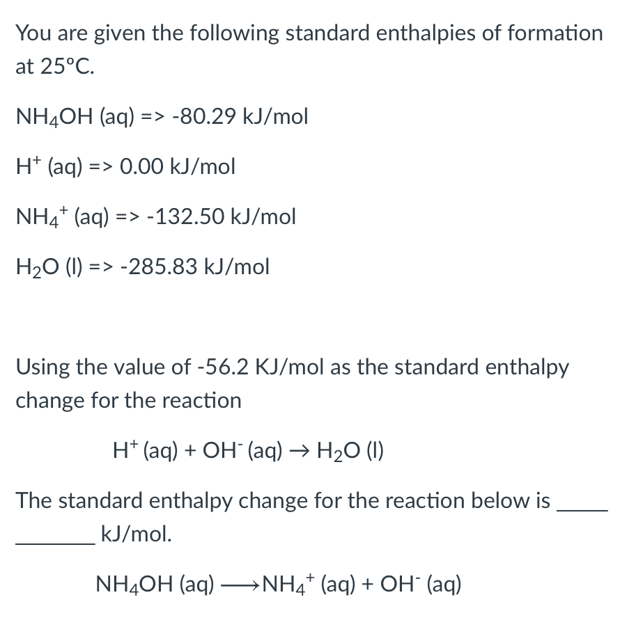 Solved You are given the following standard enthalpies of