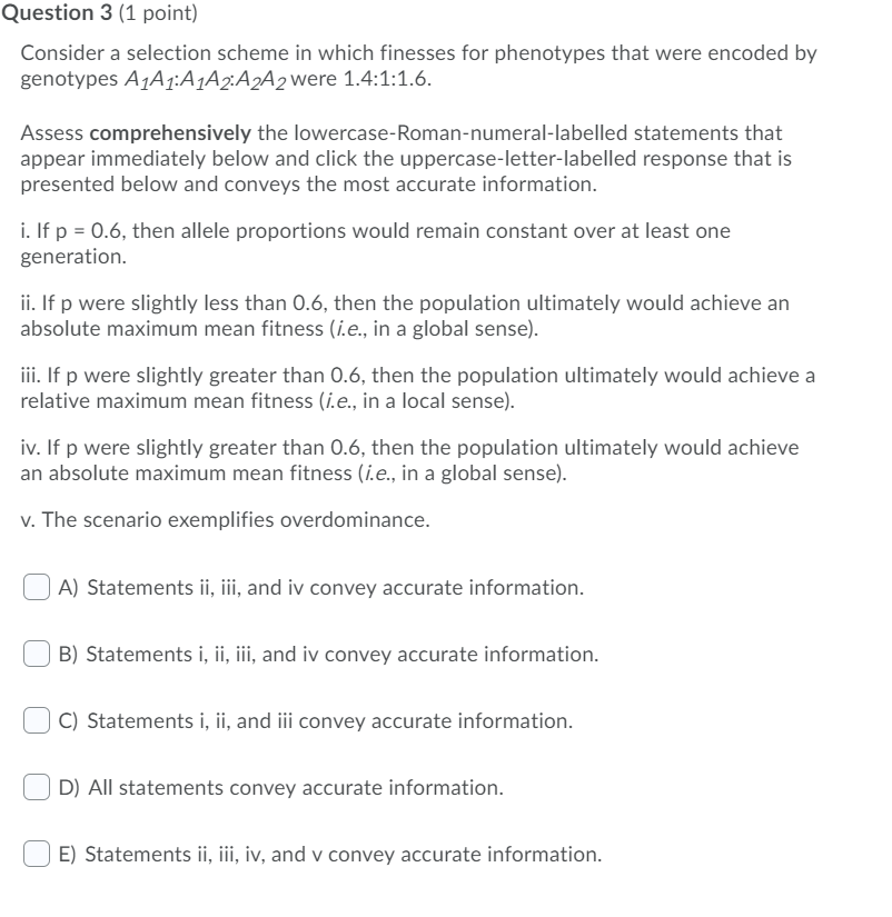 Solved Question 3 (1 point) Consider a selection scheme in | Chegg.com