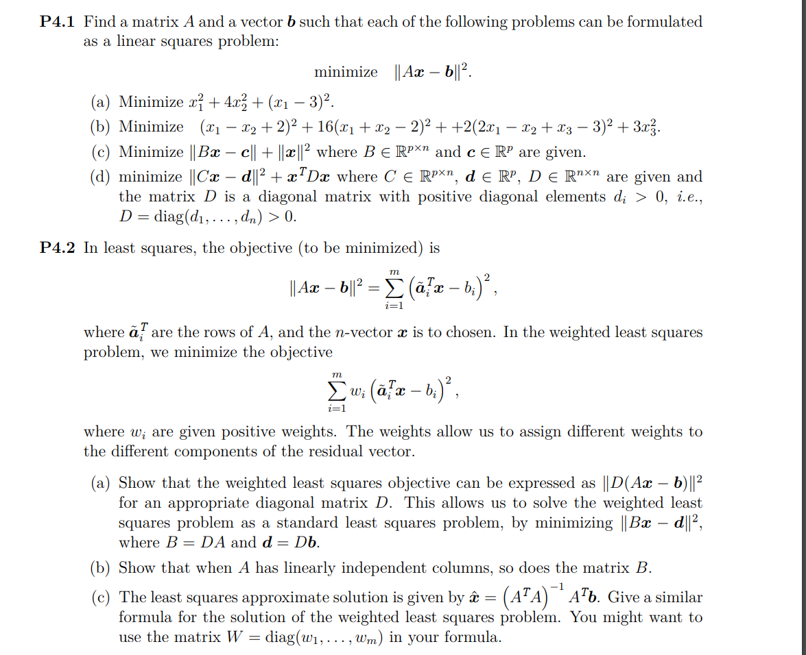 Solved P4.1 Find a matrix A and a vector b such that each of | Chegg.com