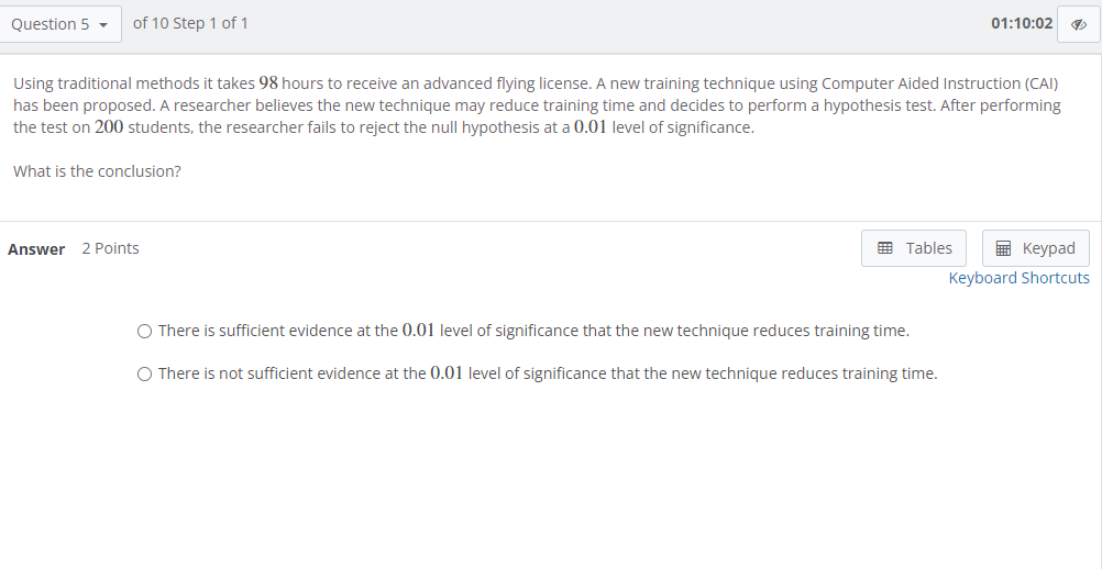 Solved Question 5 - of 10 Step 1 of 1 01:10:02 SA Using | Chegg.com