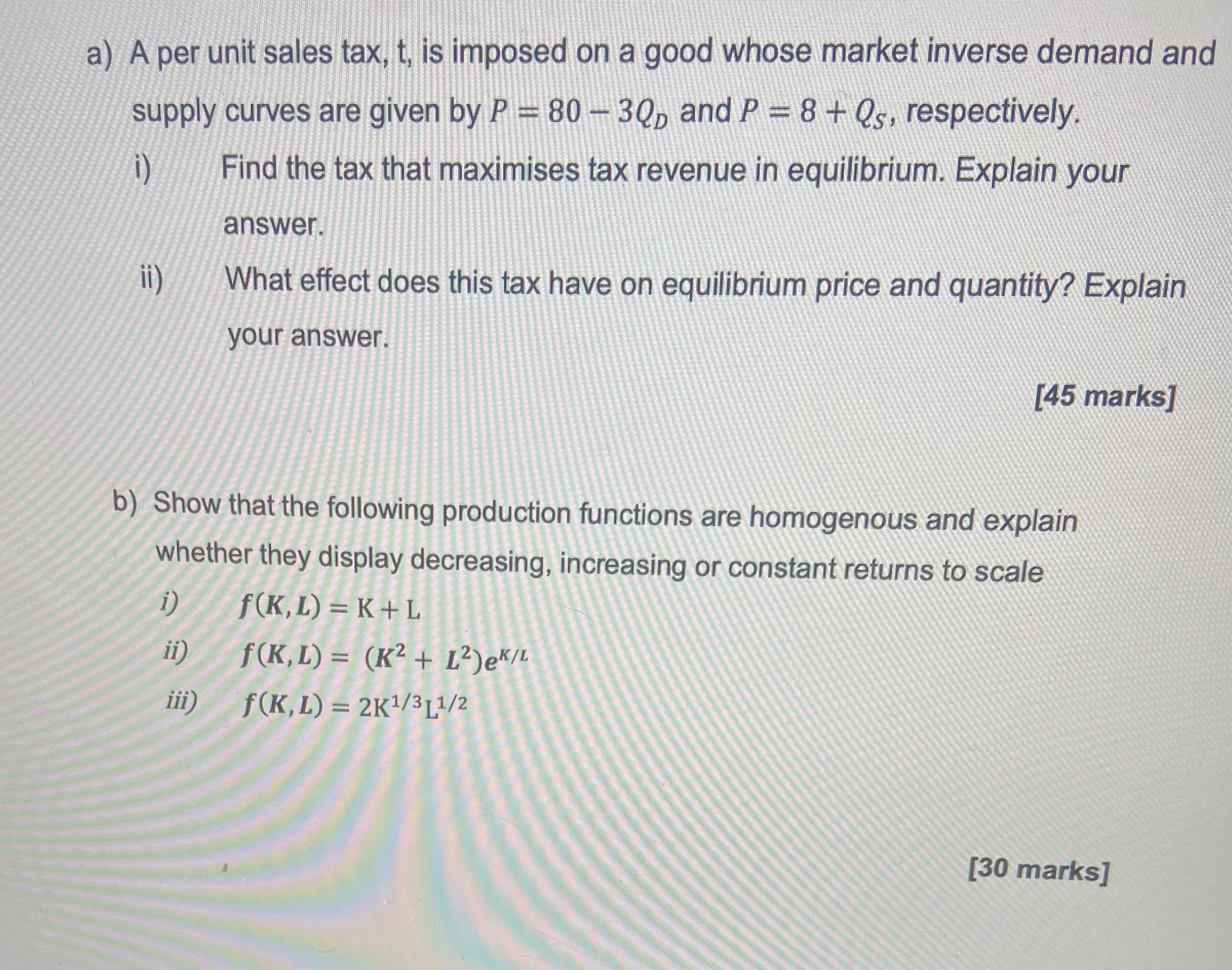 Solved a) A per unit sales tax, t, is imposed on a good | Chegg.com