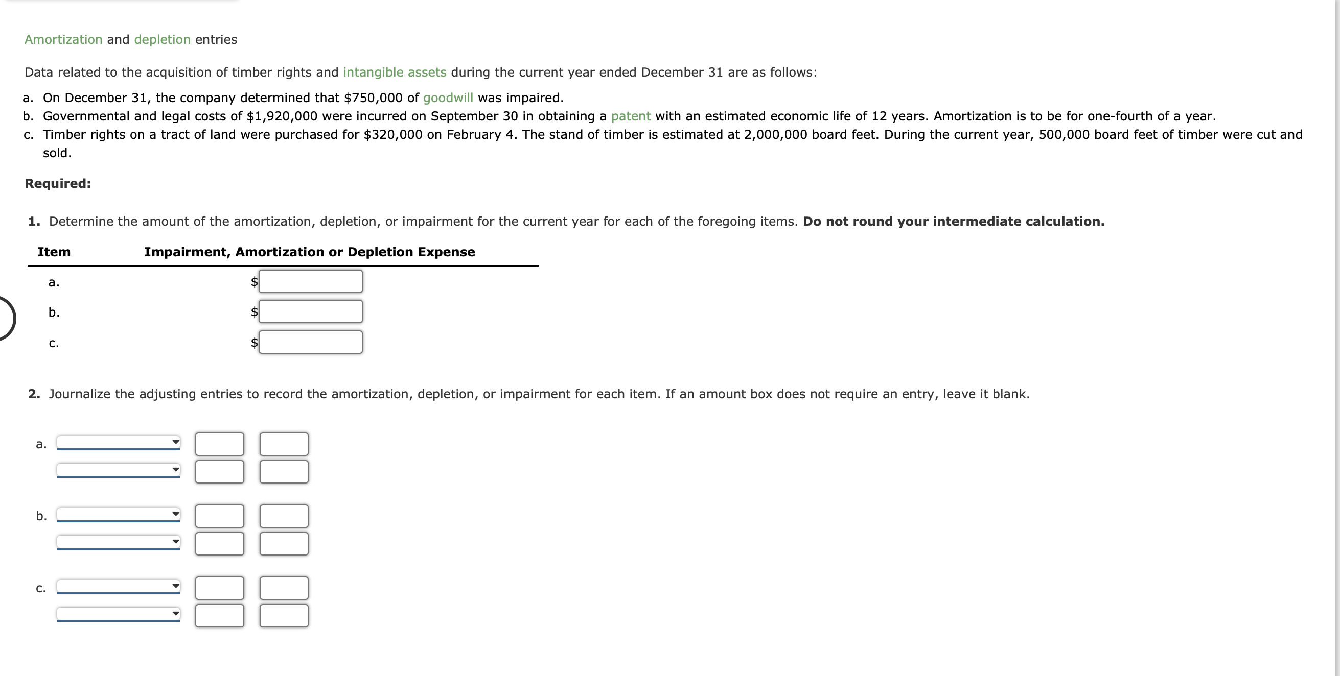 Solved Amortization and depletion entries Data related to | Chegg.com