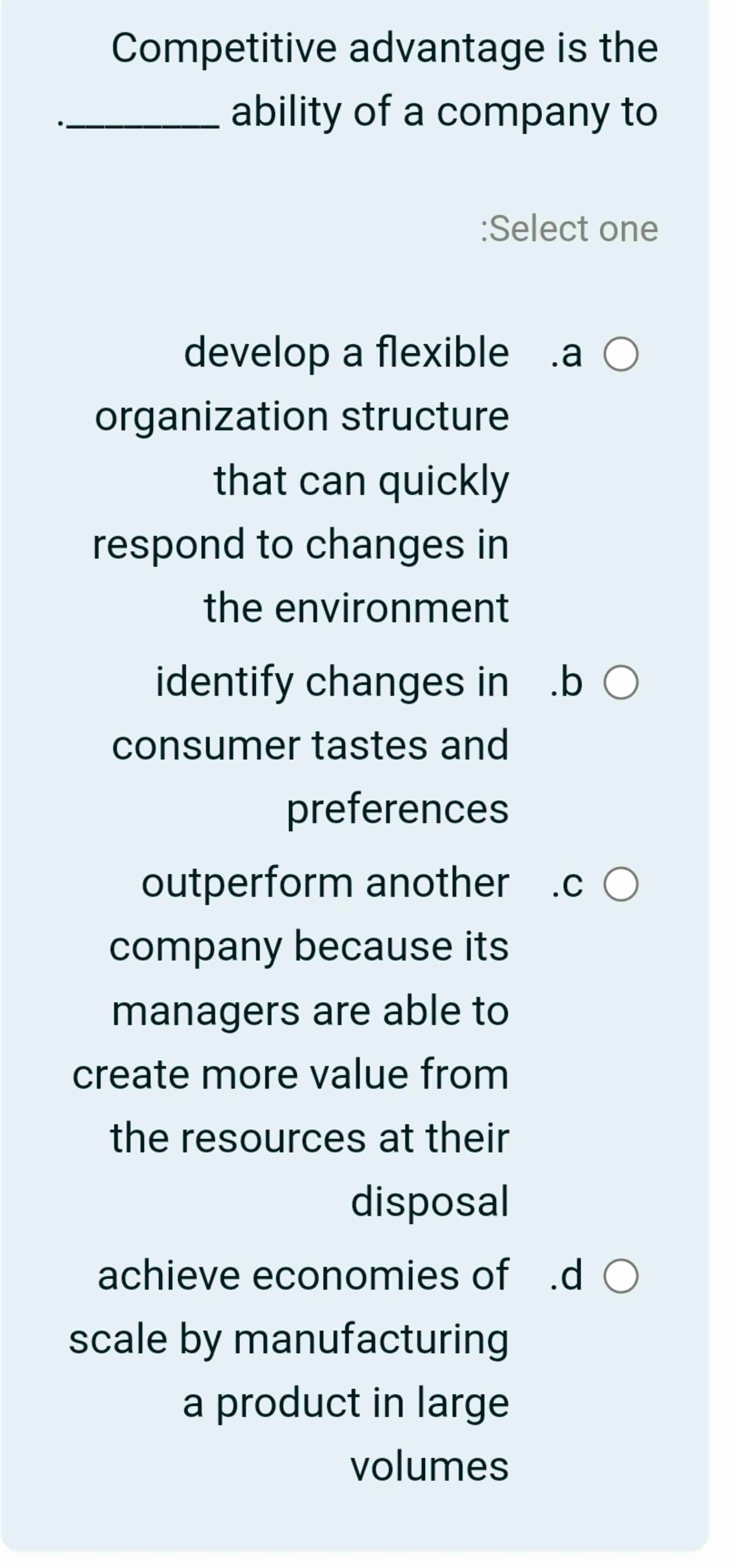 Solved Competitive advantage is theability of a company | Chegg.com