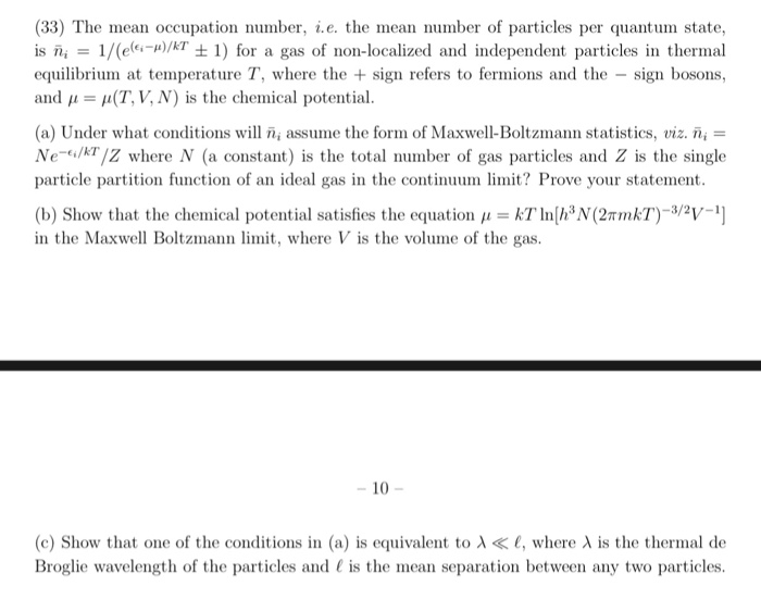 Solved The mean occupation number, i.e. the mean number of | Chegg.com