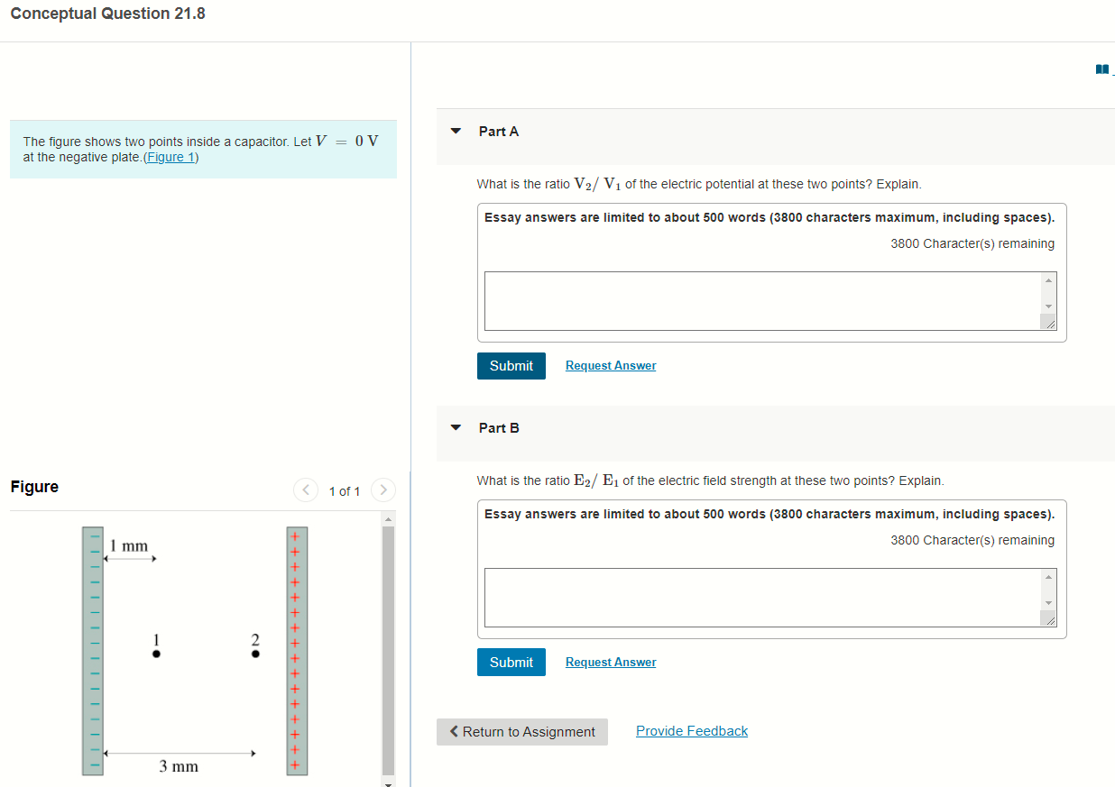 The figure shows two points inside a capacitor. Let V