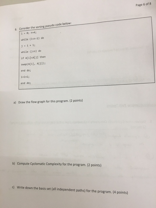 Solved Page 6 of 8 6. Consider the sorting pseudo code | Chegg.com