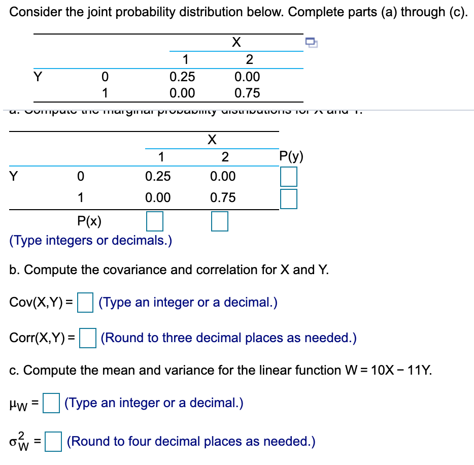 Solved Consider the joint probability distribution below. | Chegg.com
