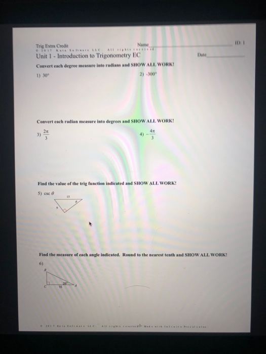 Solved Name ID I Trig Extra Credit Unit 1 - Introduction to | Chegg.com